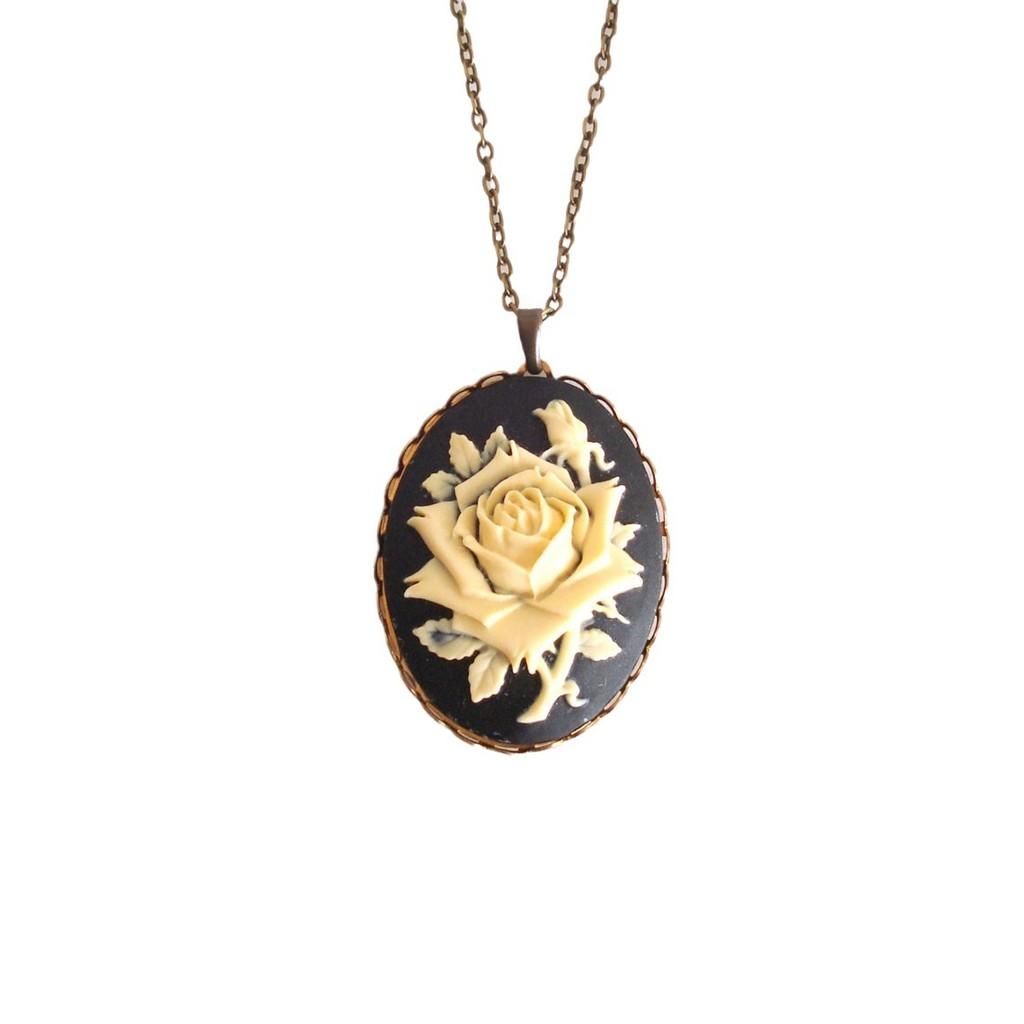 Vintage Black Rose Alloy Necklace With Cross Chain For Women Stylish Jewelry