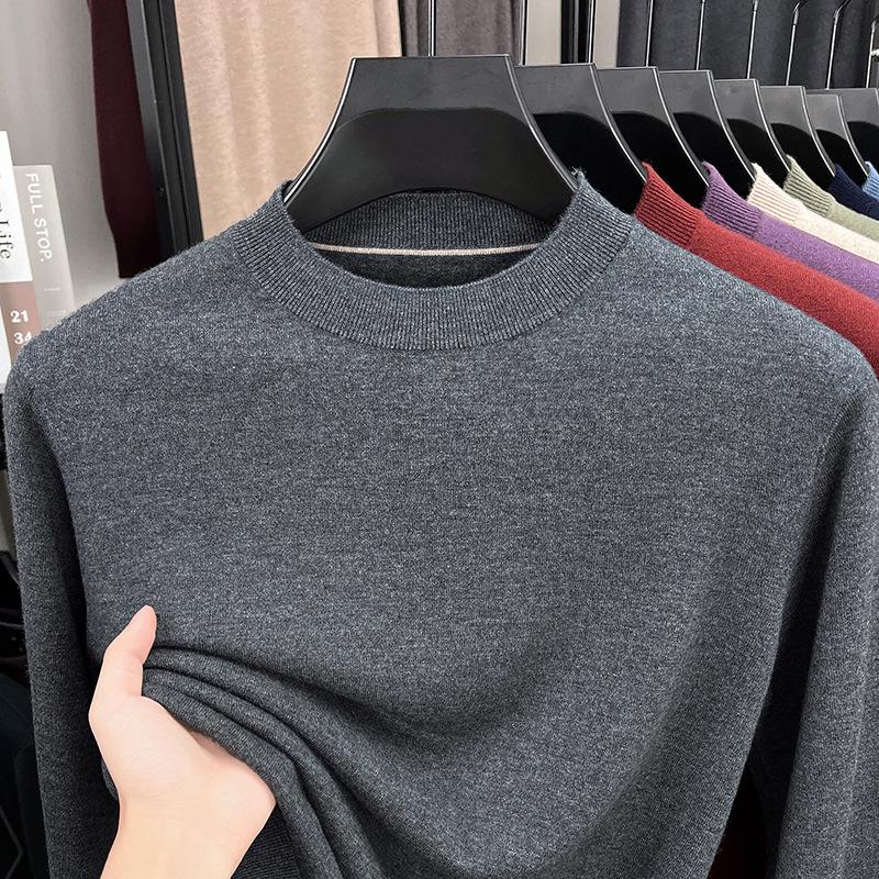 Men's Wool Round Neck Sweater - Long Sleeve, Casual, Versatile Knitwear for Spring and Autumn.