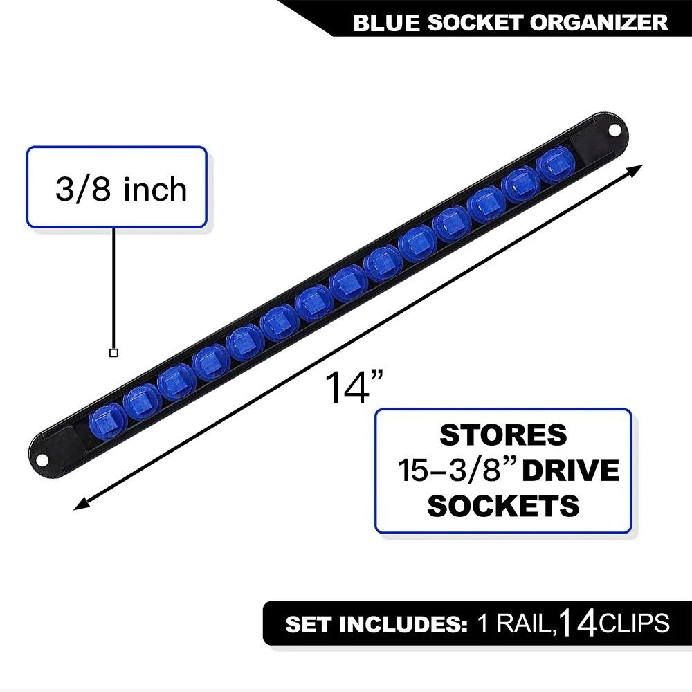 ABS Socket Organizer 360° Swivel 1/4Inch 3/8Inch 1/2Inch Premium Quality Socket Clip Rail Holder Socket Organizer Tools Blue