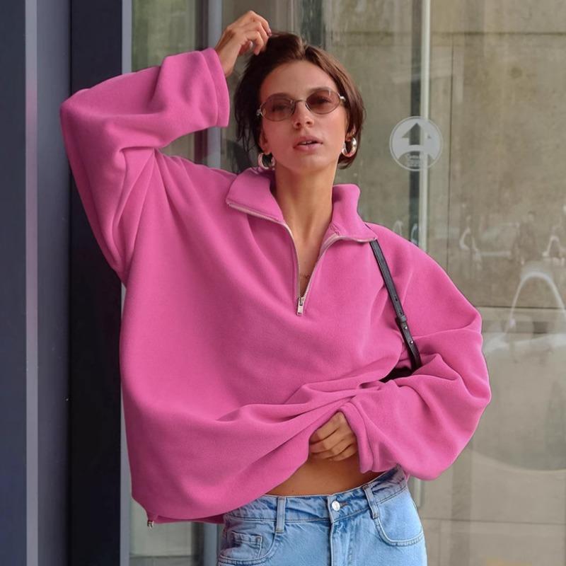 Damen S Rosa Kragen Fleece Cardigan Sweatshirt Locker Langarm
