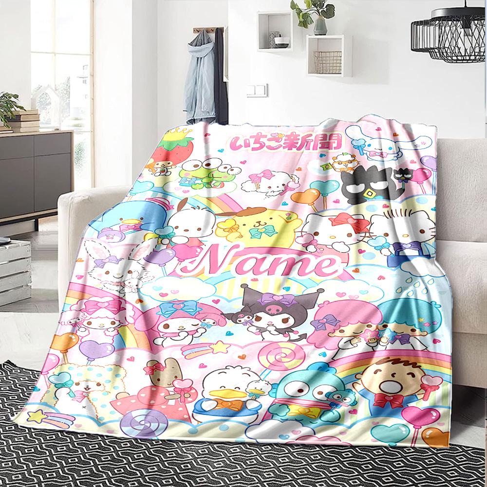 Customizable Sanrio1 Throw Blanket – Personalized Name, All-Season Cozy Snug Blanket, Machine Washable, Personalized Blanket