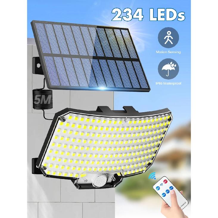 Solar Lights Outdoor 234LED 3 Modes Motion Sensor Flood Lights with Remote IP65 Waterproof Security Solar Lights for Outside