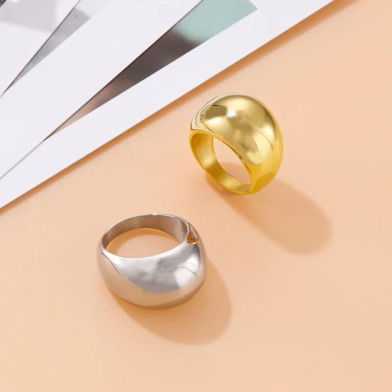 16mm Trendy Simple Chunky Rings for Women Stainless Steel Gold Color Charm Thick Large Ring for Women