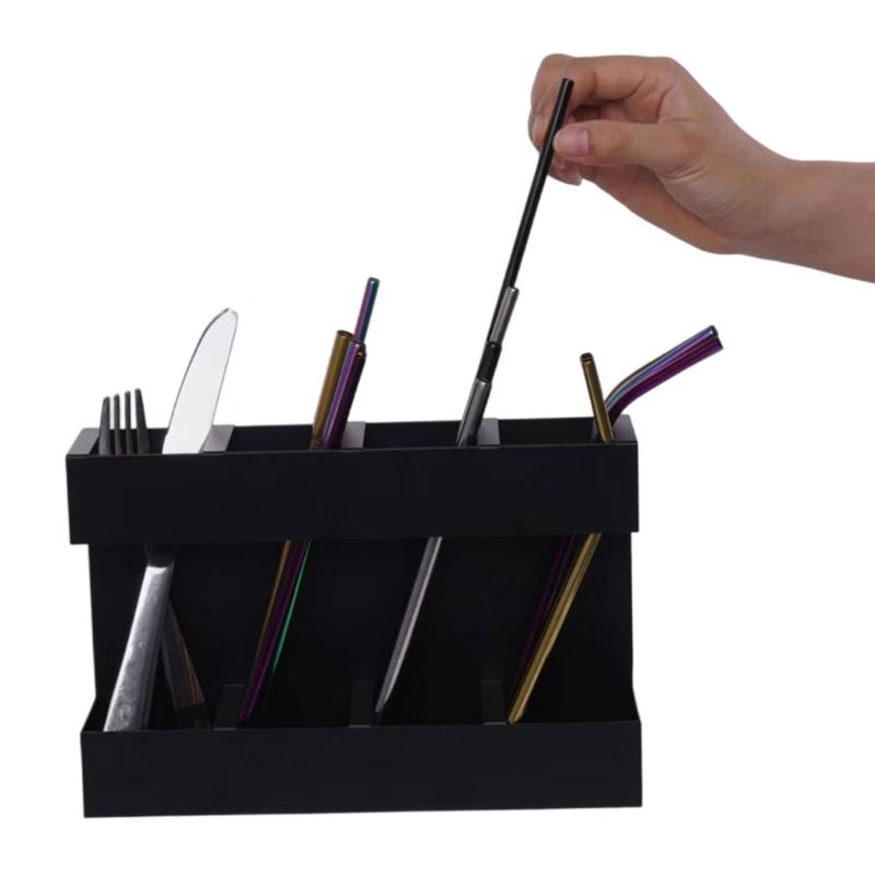 Schwarzer Metall-Strohhalmhalter, Wandmontage, Küchenschrank-Organizer für Zuhause, Gewerbliche Nutzung, Platzsparender Lagerregal