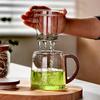 Tea Water Separation Glass Tea Cup With Walnut Wooden Handle Chinese Heat Resistant Puer Filter Cups Kung Fu Tea Cup Set