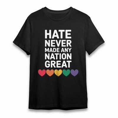 Women's Fashion Soft T-Shirt Anti Hate Message Tee Short Oversize Cotton Black
