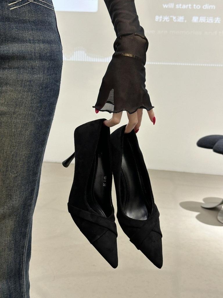 Pointed Stiletto Suede High Heels Fashionable One-pedal Skirt Shallow Mouth Single Shoes