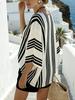 Women's Casual Holiday Striped Print V-Neck Low-Shoulder Short Sleeve Loose Top Striped Shirt
