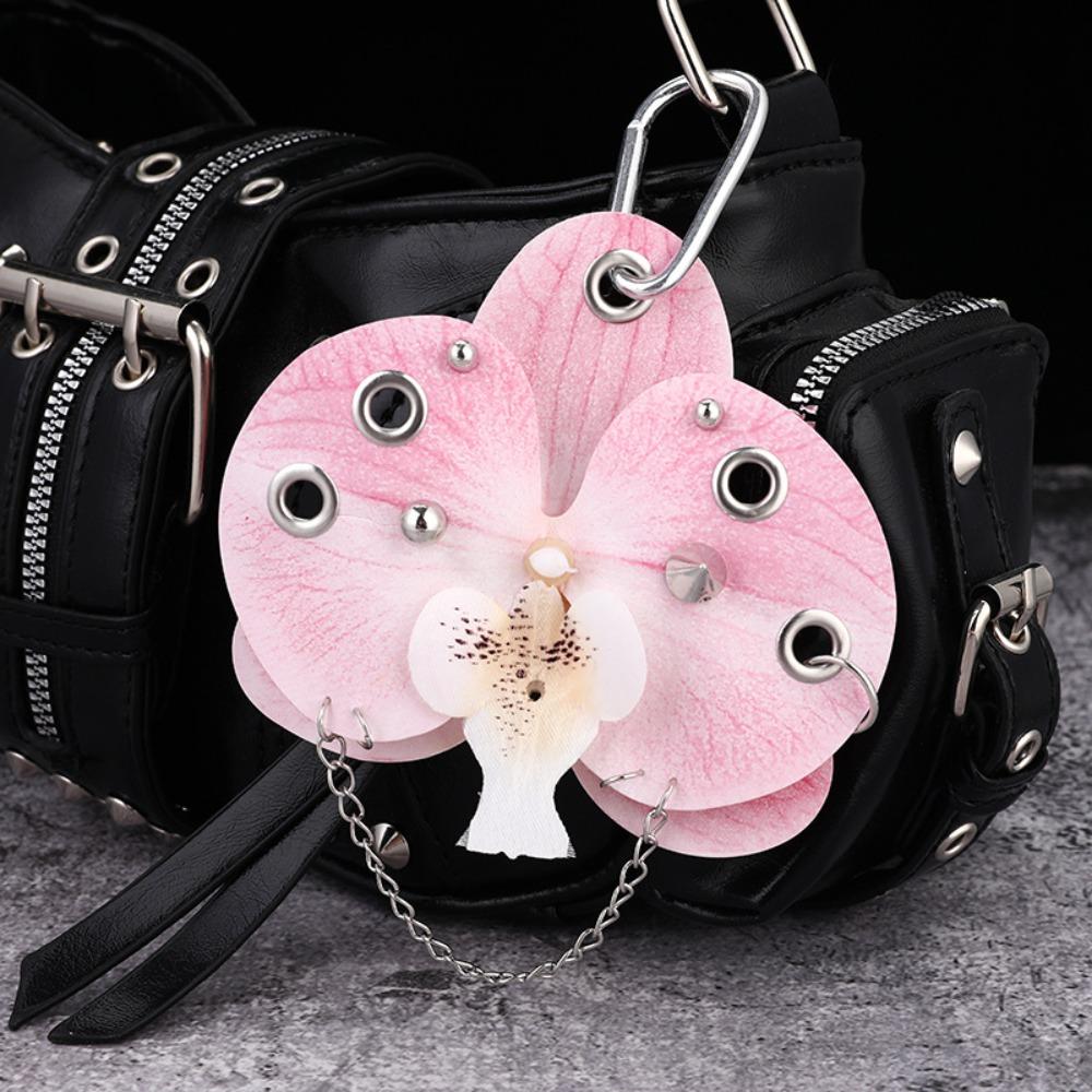 Handmade Drilling and Puncture Orchid Keychain Backpack Decoration Flower Bag Pendant  Gifts