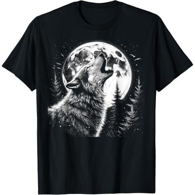 Graphic Tee Wolf Howling Moon Forest Nature Wildlife Animal T-Shirt