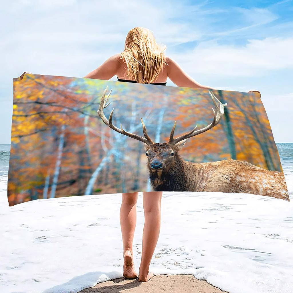 Elk Pattern Printing Series Seaside Vacation Beach Towel Swimming Bath Towel Sports Towel