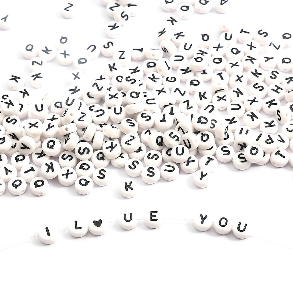 100Pcs Acrylic Letter Round Flat Beads DIY Jewelry Making Accessories