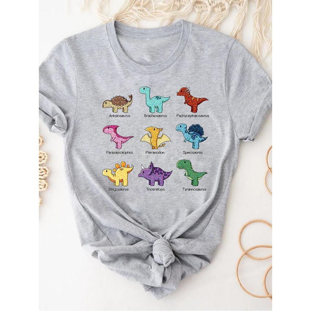 Print T Shirt Short Sleeve Summer Clothes Women Clothing Gray Owl Love Style Trend Cute Basic Tee Top Fashion Graphic T-shirt