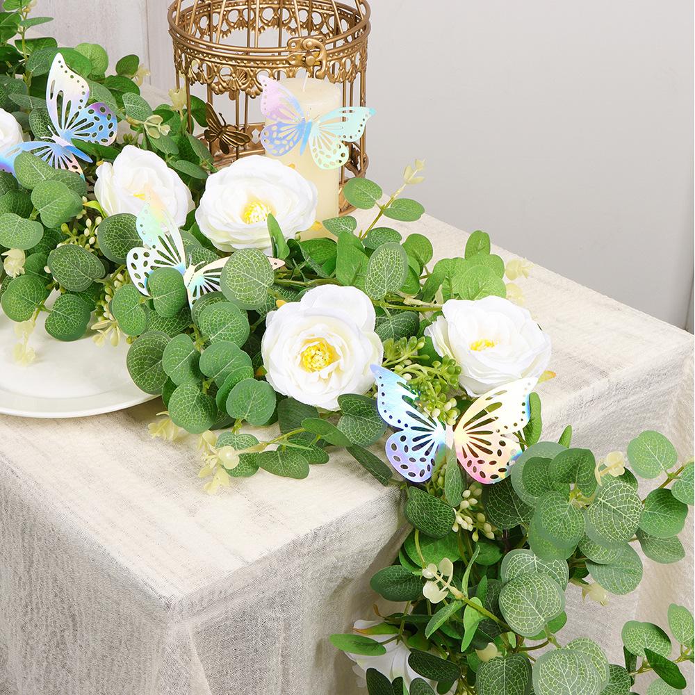 1 PC Simulation 70.8-inch (approx. 183 cm) Eucalyptus Tree Laser Butterfly Design with Multicolored Rose Vines