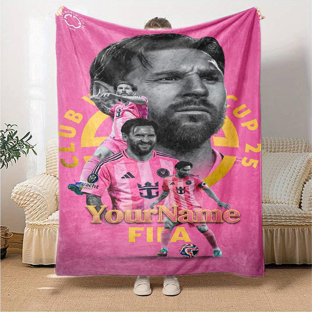 Messi Customize Your Name Blanket Cozy Personalized Blanket Durable Comfort Great for Office Chair Bedding Living Room All-Season Use