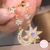 925 Silver Design Simple Advanced White Zircon Earring Temperament French Fairy Star-Moon Earrings Party Dating Jewelry Gift