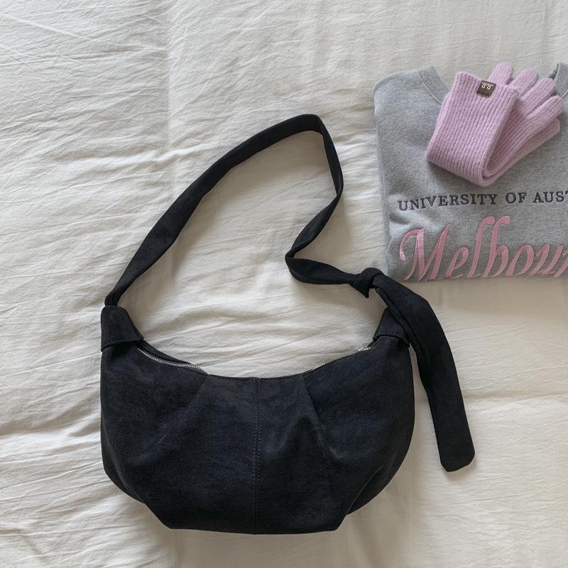 2025 Korean Suede Crescent Dumpling Shoulder Bag – Versatile, Solid Color Casual Crossbody