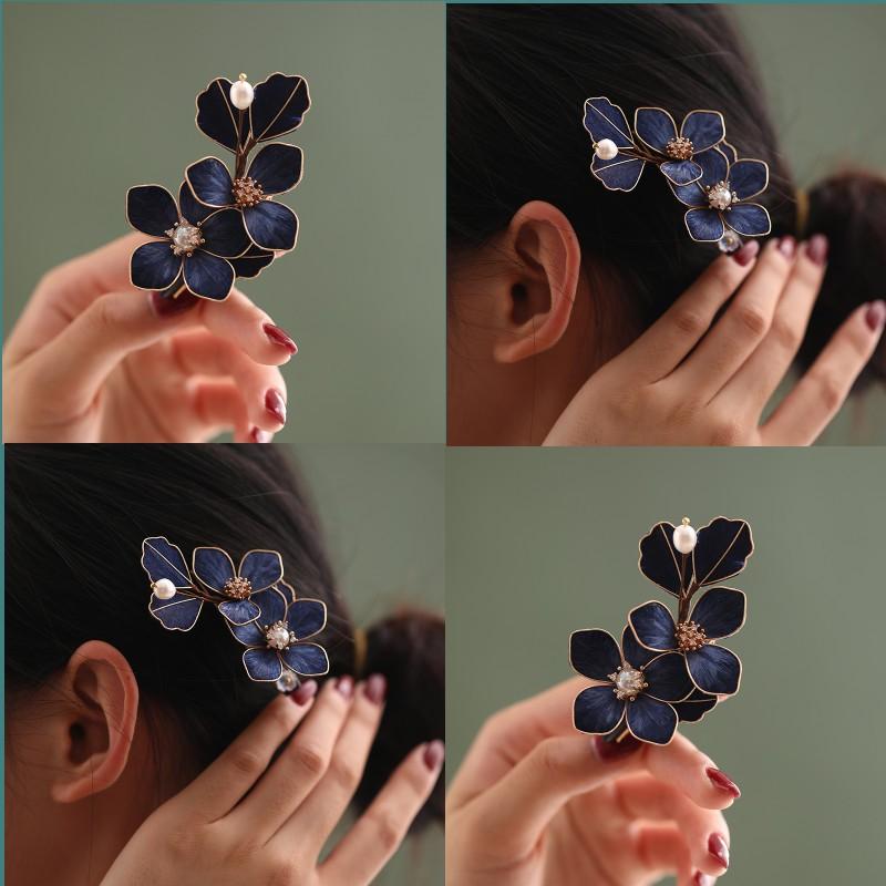 Handmade Chinese Style Silk Velvet Flower Hair Clip Women Side Bangs Decorative Accessory