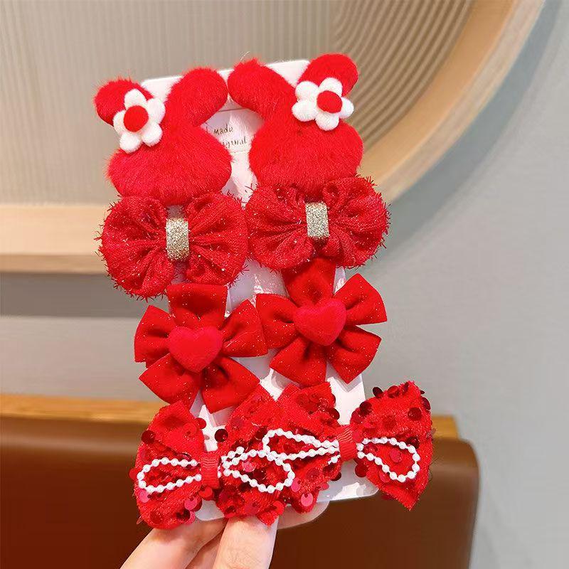 Children's Red Bow Hair Clip - Chinese Style Hanfu Princess Hairpin