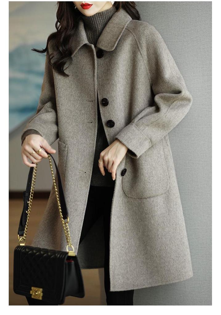 2026 Women's Petite Plus Woolen Coat - Autumn/Winter Korean Style Slimming Mid-Length Overcoat