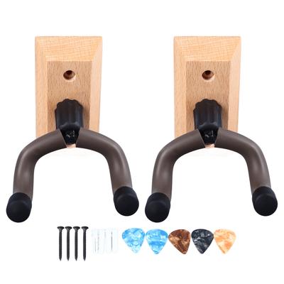 Gitarren Wandhalterung Hänger Multifunktional Massivholz und Metall Gitarren Wandhaken mit 5 Plektren für