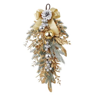 Christmas Wreath for Front Door Golden Christmas Door Wreath Wall Window Hanging Decoration Upside Down Tree Swag Semicircle Garland Perfect