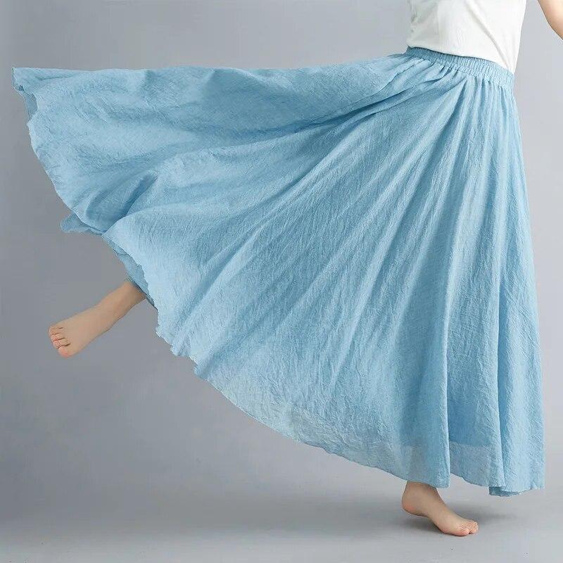 Fashion Solid Cotton Linen Women Skirts Maxi Elegant Harajuku Saia Casual Loose Long Skirt Ladies Clothes