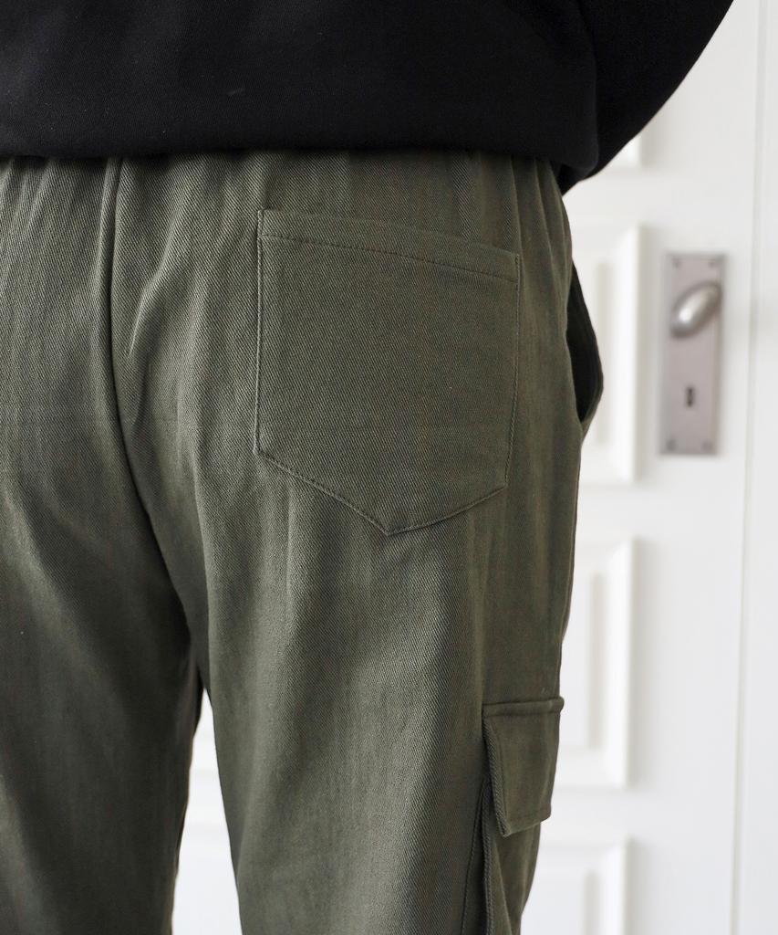 Jikeulib Brushed Fleece-Lined String Elastic Cargo Pocket Spandex Cotton Pants