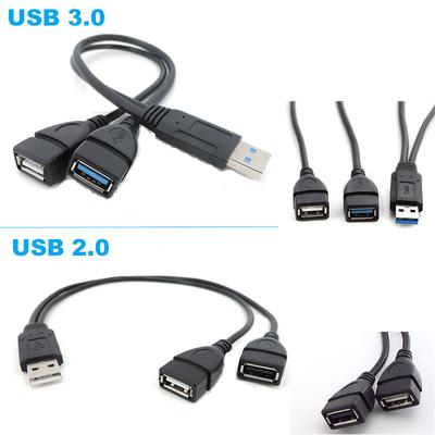 Divisor USB 2.0 macho a 2 USB hembra duales Extensión doble USB 2.0 3.0 A-Macho macho a 2 A-Hembra hembra Cable Y Convertidor de energía