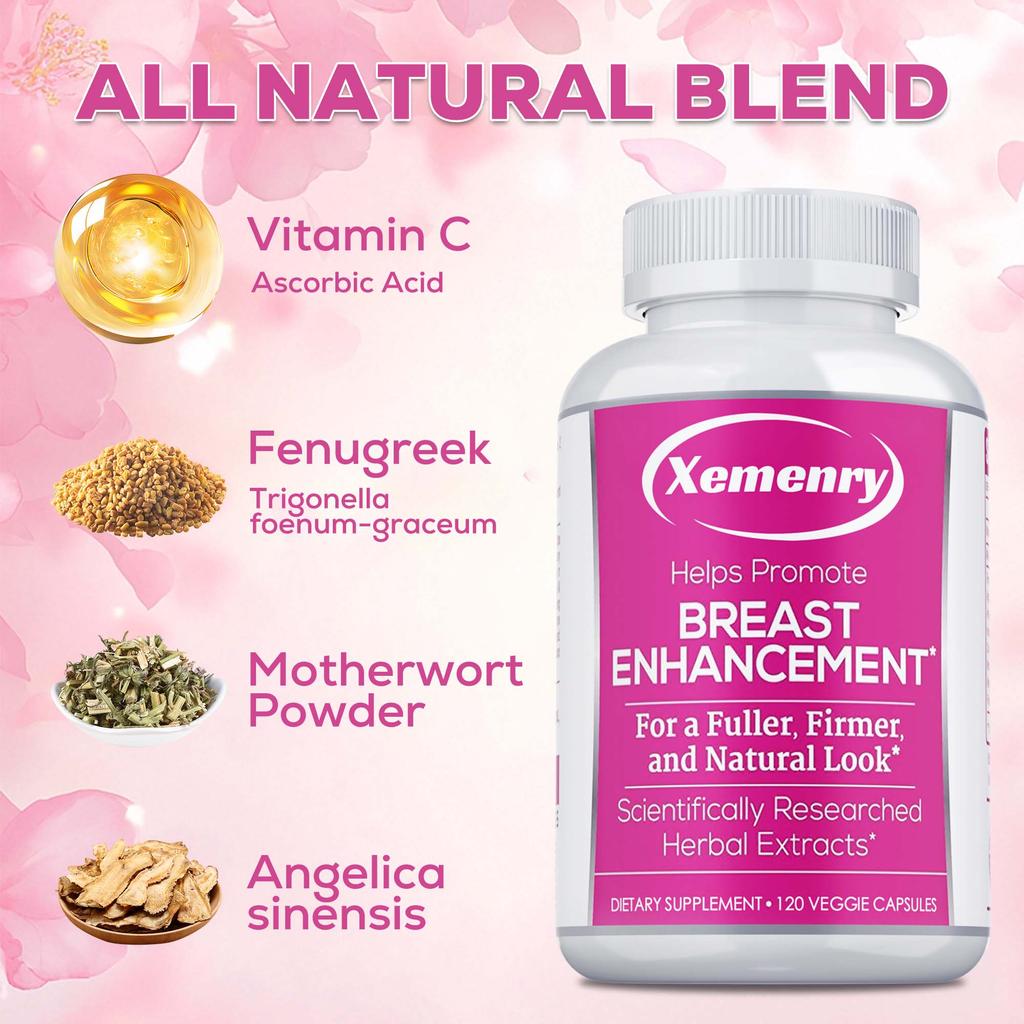 XEMENRY contains Vitamin C, fenugreek extract, is non-GMO, vegetarian capsules, and supports overall health.