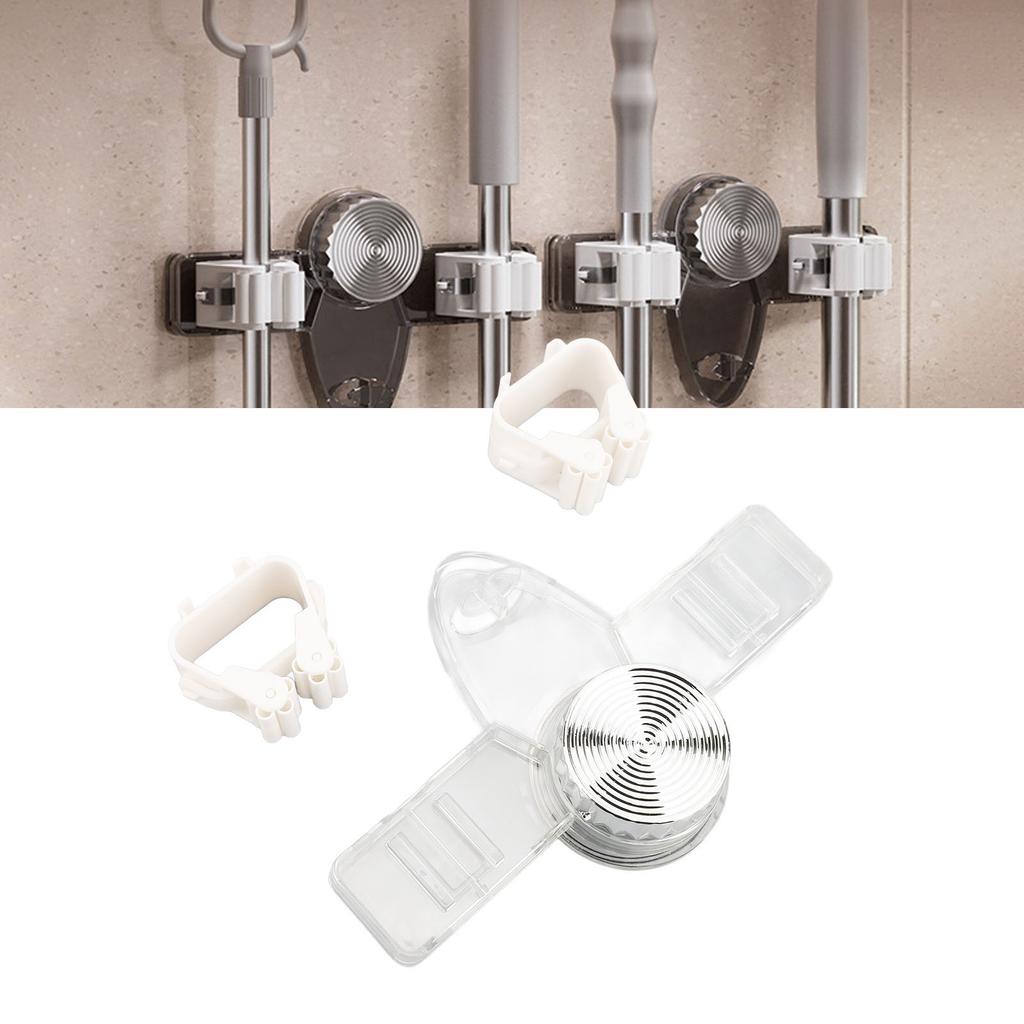 Broom and Mop Holder Suction Cup Wall Mounted PET 2 Hangers Broom and Mop for Bathroom Kitchen Garden Laundry Room