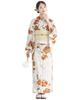 SOUBIEN Floro Yukata Set and Geta Free Floating Orange and Women's 3-Piece (Yukata, Half-Width Obi, Sandals), Size, Cream, Ykt10251-obh01971