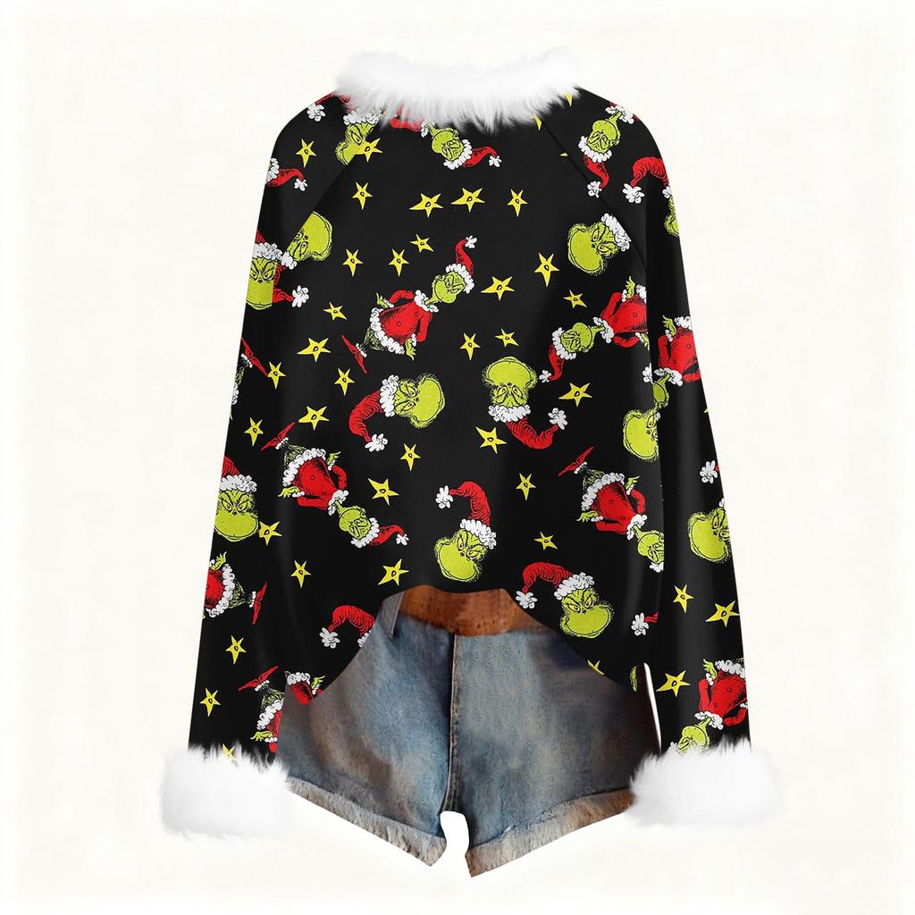 Damen Modisches Weihnachten Bedrucktes Rundhals Langarm Casual Pullover T-Shirt Top