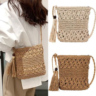 Straw Weaving Shoulder Bags for Women Tassel Beach Crossbody Bag Messenger Bag