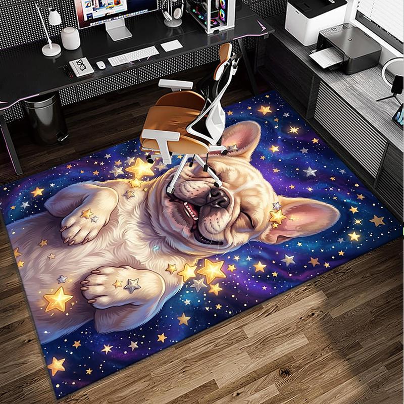 Cartoon Bulldog Stars Office Rug Chair Mat, Entryway Carpet, Suitable for Front Door, Bedroom, Living Room, Desk, Holiday Gift