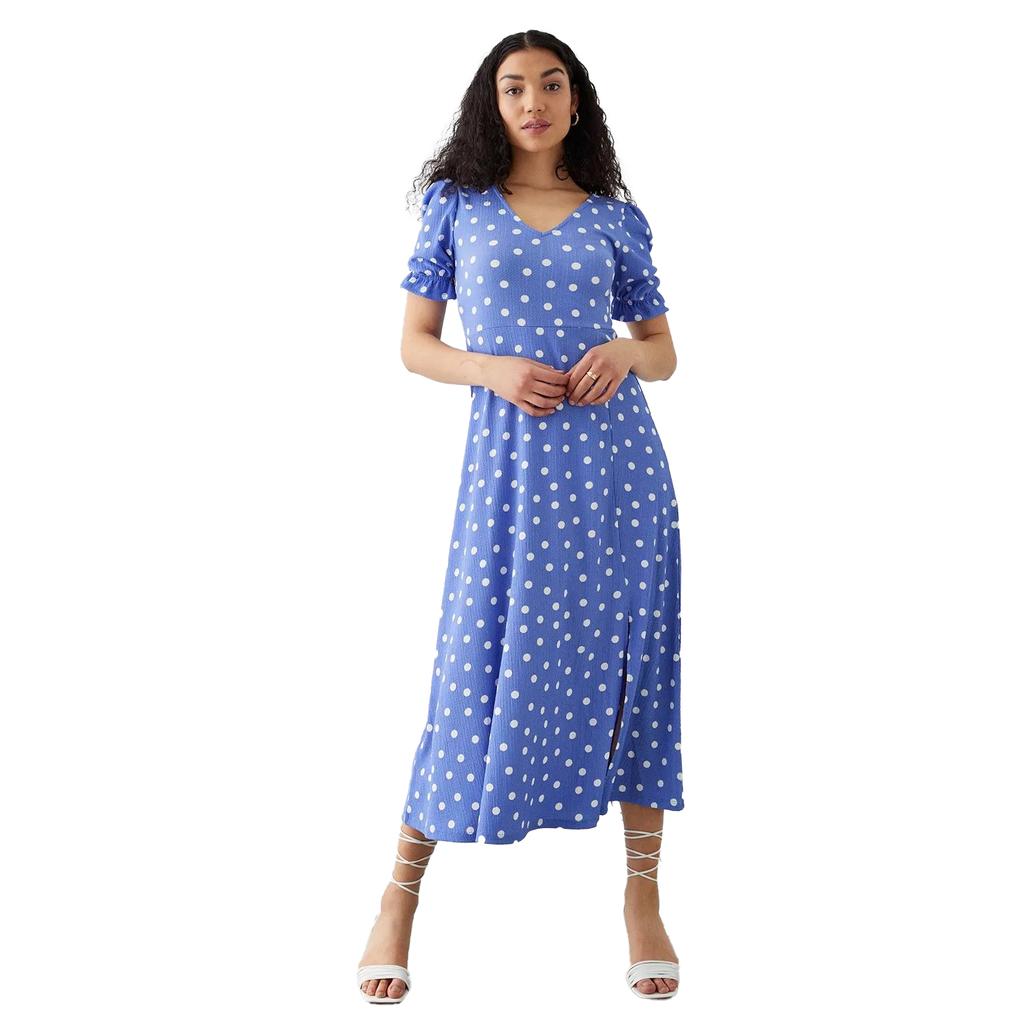 Dorothy Perkins נשים/נשים מנומר V צווארון V שמלת מידי קצרת שרוולים