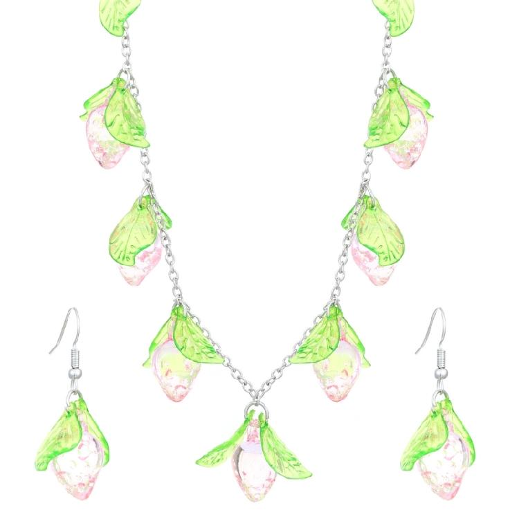 Versatile Cherries Strawberry Fashion Jewelry Set Unique Strawberry/Cherries Necklace Bracelet Ear Rings