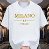 Mens Summer  Cotton Fashionable Casual Loose Plus Size MILANO ITALIA Pattern Printed Sports Round Neck Short Sleeved Tshirt