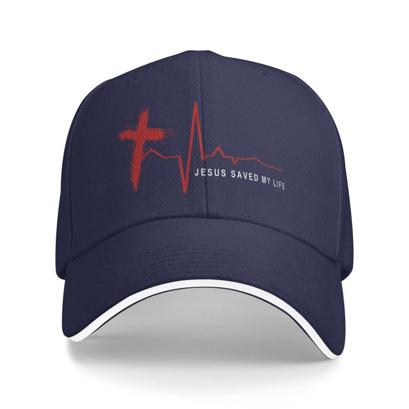 Jesus Cross Print Baseball Cap Jesus Saved My Life Retro Sandwich Baseball Caps Unisex Adjustable Snapback Hat