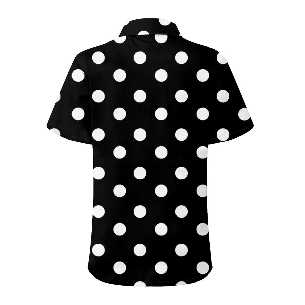 Women's Fashion Casual Short Sleeve Polka Dots Print Buttons Lapel Shirt Top Blouse
