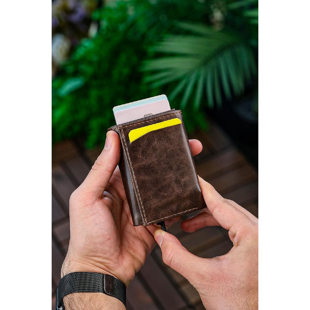 Kunstleder-Herrenmechanismus, veganes Leder-Kartenhalter-Portemonnaie-Portfolio, Lila