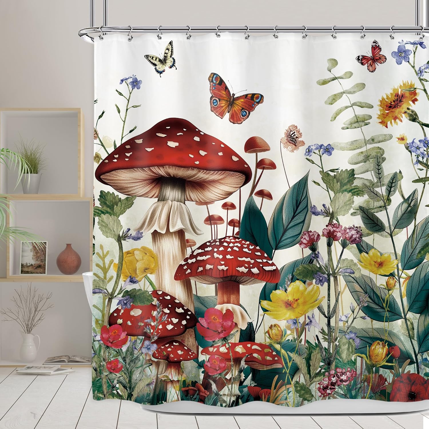 70s Retro Mushroom Hippie Shower Curtain Sun Rainbow Hippy Vintage Floral Funky Boho Chic Flowers Abstract Aesthetic Groovy 90x180CM