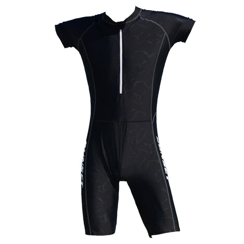 New Men's One-piece Swimsuit Short Sleeved Five Quarter Pants Sun Protection Plus Size Youth Professional Training Surfing Suit