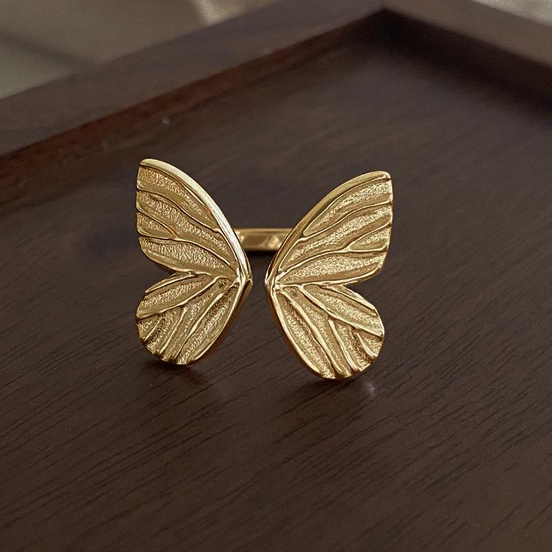 PANJBJ   CopperBowknot Ring for Women Love Heart Minimalism Sweet Romantic Adjustable Jewelry Gift Dropshipping