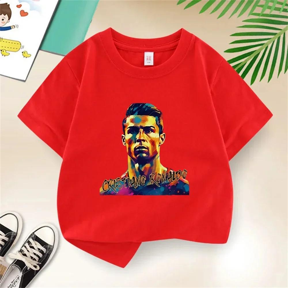 Summer Football Star Cr7 Children's T-Shirt Cool Polyester Casual Sports Boy Girl Costume Party Cartoon Birthday Gift Kid Tees Tops