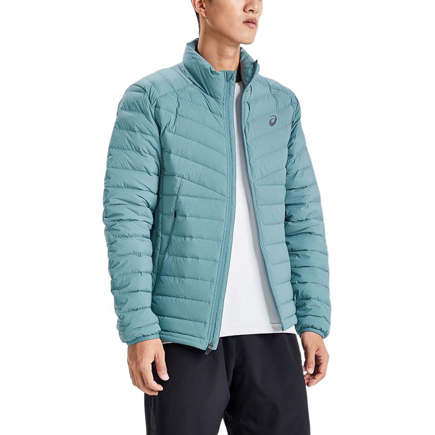 Asics Outdoor Casual Sports Solid Color Zipper Stand Collar Long Sleeve Down Jacket Men Jacket Blue-Green 2031E442-400