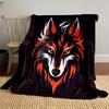 Fiery Wolf Graphic On Black Background Patterned Blanket, Flannel, Suitable for All Seasons, Home Decor, Warm and Cozy