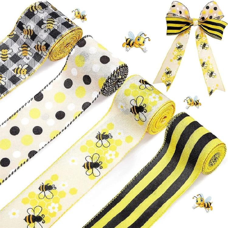 1 Roll Bumblebees Ribbon Handmade Bowknot Wreath Adult DIY Making Supplies
