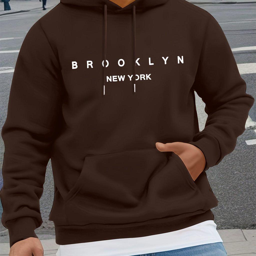Men's 2025 Trendy Letter Print Hooded Sweatshirt - Loose Fit Pullover for Spring & Autumn