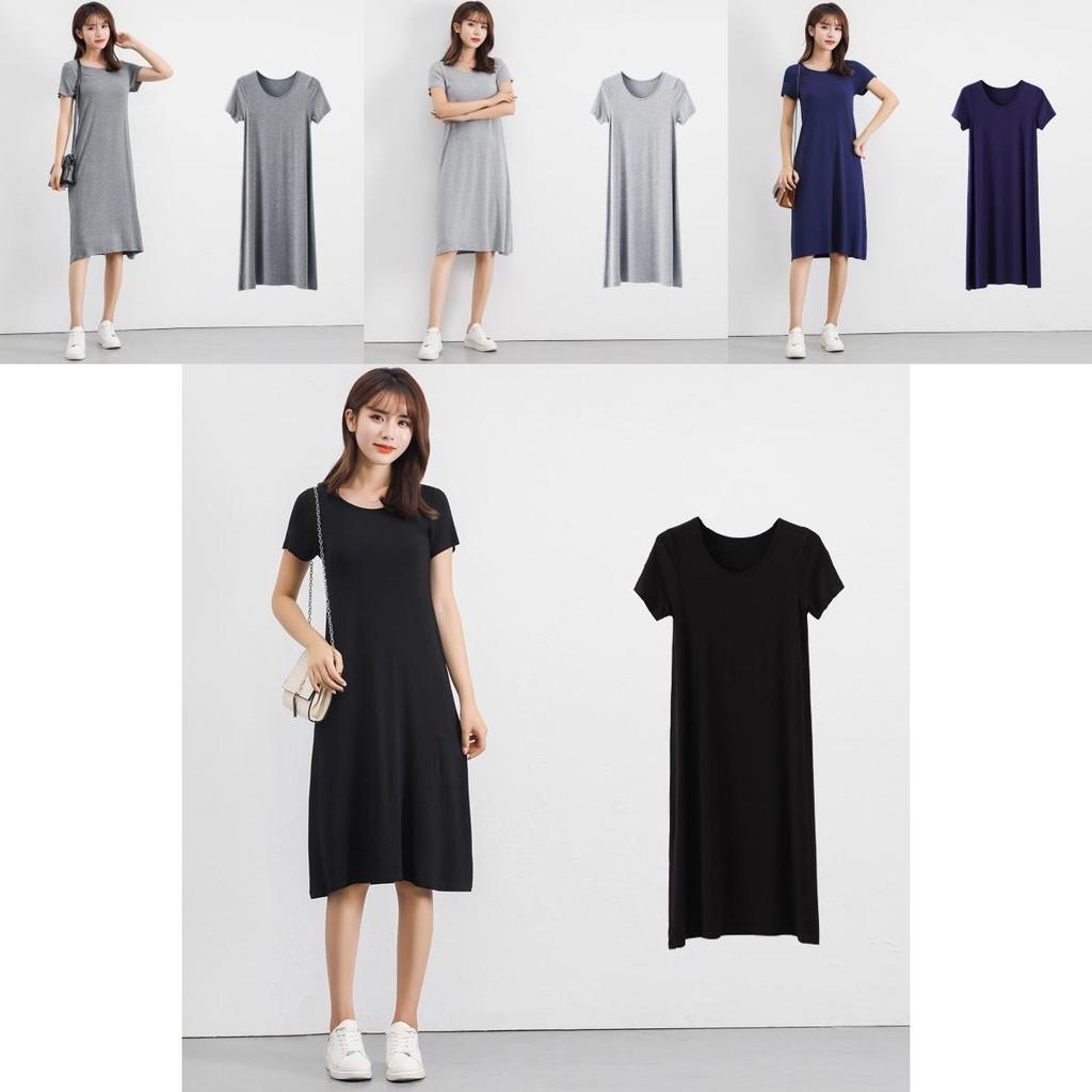 Plus Size Women's Summer Modal Short Sleeve Long T-shirt Casual Dress For Effortless Style